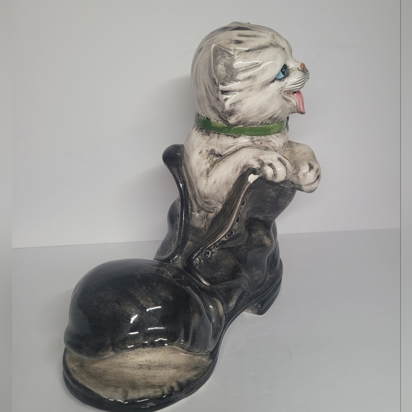 Rare Vintage Norleans Large Ceramic Kitten In Boot, Made In Italy - Picture 6 of 10